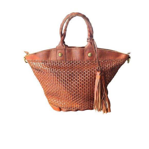 Patricia Nash Emiliano Woven Brown Leather Purse Tote Bag Purse Boho Glam - Picture 1 of 8